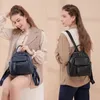 School Bags Women's Leather Backpack Genuine Black For Laptop Travel Female With Handles