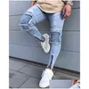 Mens Jeans Homens Hip Hop Zipper Rasgado Biker Moda Slim Fit Motocicleta Morreu Buracos Skinny Denim Corredores Calças G0104 Drop Delivery App Dhxnh