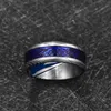 Jqueen 8mm Damascus Steel Inlaid Dragon Pattern Blue Opal Paper Bottom Tungsten Ring Wedding Rings286H