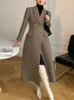 Femmes mélange en Long manteau automne hiver rétro haut de gamme tempérament taille longueur veste femme bureau dame mode 231031
