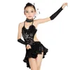 Stage Wear Costume da spettacolo di danza latina per bambini Ragazza con diamanti luminosi Abiti da competizione per sala da ballo