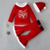 Kläder sätter 2023 barns julset hösten vinterkläder röd dräkt för flickor långärmade byxor med hatt tre stycken