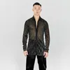 Stage Wear 2023 Latin Dance Tops for Men Perspective Browling Shirt Chacha Rumba Ubrania DQS13979