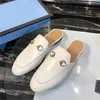 Top Quality Mules Leather slipper 100% Real leather designer Mules luxury Women jacquard Leather Slipper Canvas Flat Shoes Horsebit Princetown Slippers