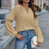 Kadın Bluzları 2024 Moda Ofisi Old Kadınlar Katı Üstler V Neck Lady Sıradan Puff Uzun Kollu Zarif Gevşek Blusas Resmi Blusa Mujer