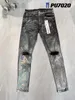 パープルジーンズの男性高品質のデザイナーミリファッションメンズモーターサイクルスタイルパンツデニムパンツ不良バイカー刺繍パッチL6 I306