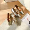 Geklede schoenen Meotina Dames Echt leer Mary Janes Vierkante neus Platte gesp Ondiep Damesmode Carrièreschoenen Lente Herfst Goud Zilver 40 231030