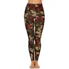 Women's Leggings Suger Skull Print Sexy Red Roses High Waist Yoga Pants Vintage Quick-Dry Leggins Women Fitness Running Sports Tights