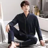 Vêtements de nuit pour hommes Hommes Pyjama Ensemble V-Col Cardigan Kimono Pour Homme Chemise À Manches Longues Pyjama Mâle Mode Doux Maison Vêtements De Nuit Loungewear