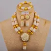 Ketting Oorbellen Set Mooie Nigeriaanse Bruiloft Sieraden Afrikaanse Vrouwen Banket Jurk Accessoires Rood Natuurlijk Koraal AU-681