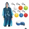 Regenmäntel Einweg-Regenmantel mit Kunststoffkugel Er Reise Tragbarer Schlüsselanhänger Poncho Notfall Einfarbige Regenbekleidung BH1794 Drop Lieferung Dhtnj