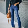 Женские джинсы 2023, женские осенние брюки с высокой талией из эластичного денима, расклешенные брюки, синие брюки, женские расклешенные брюки