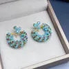 Stud Earrings EVACANDIS Handmade Designer Women's Turquoise Natural Crystal Beaded Round Zircon Plated 18k Gold S925 Silver Needle