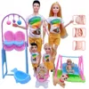 Dolls 5Pcs Lot Family Couple Pregnant Mom Doll Stroller Bed Accessories Baby Boy Ken Playset Kids Pretand Play Toys Girls Gifts 231030