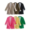 Women's Suits Fashion Cuff Linen Women Blazer Coat 2023 Pink Yellow Green Vintage Long Sleeve Welt Pockets Female Outerwear Chic Suit Jac