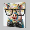 Modern Abstrakt Oil Canvas Målning Kopia Bär glasögon Pig Animal Wall Art Foto för att bilda handgjorda för barnrum hem dekoration julklappar