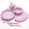 Kopjes Gerechten Gebruiksvoorwerpen 7-delige set Baby Siliconen Kinderservies Waterdicht Slab Food Grade Plaat Zuigkom Born Sippy Cup En Lepel 231031