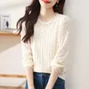 Women's Blouses Stylish Lace Jacquard Weave Blouse Spring Autumn Casual Solid Color Clothing Round Neck All-match Chic Beading Shirt