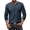 T-shirts pour hommes T-shirts en coton pour hommes Chemise décontractée Lâche Manches longues Respirant Col en V Vêtements Grande taille Tops