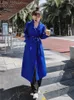 Abiti da donna Stile britannico Elegante Moda Donna Lungo Blazer blu Trench 2023 Primavera Autunno Donna Slim Giacca casual Capispalla