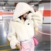 High Quality Womens Sweater Fur Faux Jackets Hooded Wool Woman Down Coats Sweater Jacket Warm Thick Windbreaker Lady Slim Coat Top Asian Size S-L