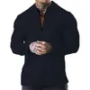 Suéter Masculino Moda Grande Sólido Casual Top Zíper Waffle Manga Longa Camisa Esportiva Fitness Ao Ar Livre Camiseta