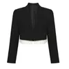 Costumes pour femmes Design de mode Chic été élégant bureau femmes costume noir formel diamant gland manteau court Blazer veste dame Mujer vêtements d'extérieur