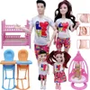 Dolls 5Pcs Lot Family Couple Pregnant Mom Doll Stroller Bed Accessories Baby Boy Ken Playset Kids Pretand Play Toys Girls Gifts 231030