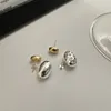 Stud Earrings S925 Sterling Silver Oval Small Golden Bean Niche Design Simple Hollow Star Metal Peas Female