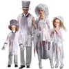 Halloween Kostuums Vrouwen Meisjes Horror Ghost Bruid Mesh Grijze Jurk Past Mannen Jongens Vampier Carnaval Stadium Cosplay Kostuum