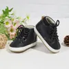 First Walkers Born Baby Boys Leather Shoes Classic Black And White High Top Straps Comfortable Should Not Fall Soft Non-Slip Soles