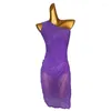 Scene Wear Purple Latin Dance Dress Women Slant Shoulder Mesh Adult Clothes Ballroom Performance Costume DNV17478