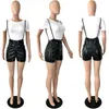 Kvinnors spårningsdräkter RMSFE 2023 Lady Summer Fashion Leisure Elastic Pu Leather Sexig Suspender Jumpsuit Kort ärm Rund Neck T-shirt 2 Piece