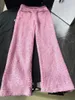 Pantalon femme 2023 automne/hiver jambe large veste en Tweed à paillettes rose