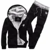 Mens Tracksuit Fashion Thick Velvet Sporting Suit Men Warm Hooded Tracksuit Track Hoodie Sweat Suits Set Zipper Black Sweatshirts 271d