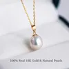 Colgantes YUNLI Real 18K oro amarillo collar colgante gota de agua perla de agua dulce Natural pura AU750 joyería fina para mujeres PE020
