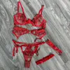 Röd het sexig underkläder Push Up Fantasy Underwear Brasilian Intimate Set Transparent spets lyxiga obsessiva kläder