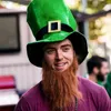 Berets St Patrick Day Hat Green Beard Hat مع مشبك شامروك شامروك الأيرلندي الاحتفال بالاحتفال بحفلة رعاة البقر الإكسسوارات