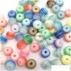 Acrylic Plastic Lucite 500Pcs/Lot 6Mm/8Mm Mix Color Striped Round Resin Spacer Beads For Chunky Necklace Bracelet Diy Drop Delivery Dhjkl