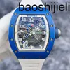 Montre homme de créateur RichrdsMilers Mouvement mécanique Tourbillon ew Richa rdMille rRM030 FQFra nc eLimit edediti on100ce ram icmater ialbluea ndwh ite couleur hol