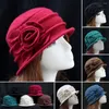 Casquettes de boule Vintage laine fleur seau Clochet casquette femmes élégant hiver couleur unie chapeau formel mode tricot Bonnet visières soleil