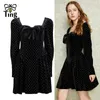 Abiti casual Tingfly Designer Bowknot Nero A Line Mini Short Party Night Glitter Polka Dot Velluto Abiti Goblincore Robe