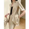 Women's Two Piece Pants Woman's Pant Suits Casual Acetate Business Short Sleeve Blazers Jacket Coats And Flare 2 Set Elegant Formal Ladies