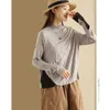 Women's T Shirts 2023 Autumn Slim-type Pleated T-shirt Women Retro Casual O-Neck Long-sleeved Pullovers Tops