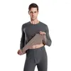 Men's Thermal Underwear Winter Fleece En Sets Tops Pants O Neck Long Sleeve Black Male John Thermo Clothes