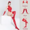 Seksowne set aiiou seksowne pvc faux skórzane body nie wiązanie body erotyczne z rękawiczkami i nakrycia głowy panie lateksowe catsuit seks kostiumów 231030