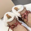 Winter sheepskin Suede Snow Ankle Boots lace-up pull-tab at the heel round toe slip-on Flats Booties Classic Fur on leather women luxury designer shoes factory shoe