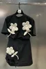 Robes de travail PREPOMP 2023 Été Manches courtes O Cou Appliques Noir Lâche T-shirt Mini Jupe Deux Pièces Ensemble Femmes Tenues GF866