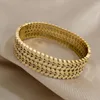 Bangle FLASHBUY Stainless Steel Gold Color Chunky Leaf Wide Bangles Bracelet For Women High Quality 18K Plate Jewelry Pulsera