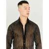 Stage Wear 2023 Latin Dance Tops for Men Perspective Browling Shirt Chacha Rumba Ubrania DQS13979